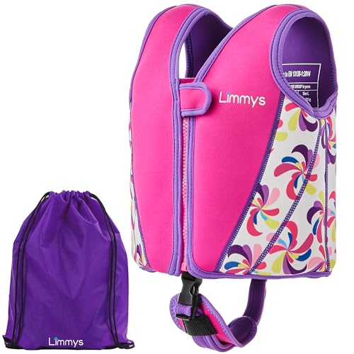 Limmys Premium Neopren Schwimmweste - Ideale Schwimmhilfe für Jungen und Mädchen - Extra Kordelzugtasche Inclusive, Europäische Marke, Verschiedene Größen (Mittel, Pink und Lila)