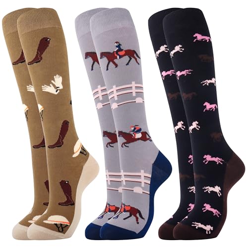 Belloxis Reitsocken 39-42 Damen Pferde Mädchen Geschenk Reitsocken Damen Pferde Geschenk Pferdeliebhaber Kniestrümpfe Damen Reiter Socken Damen 39-42 Baumwolle