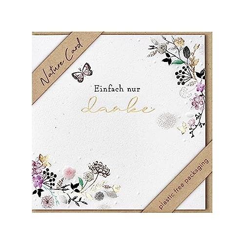 bsb - Dankeskarte Blumen & Schmetterling - Nature Card - Nachhaltige Grußkarten - Karten mit Umschlag - Geschenk beste Freundin oder Freund - Karte Liebe & Freundschaft 15,5x 15,5 cm