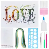 WEBEEDY DIY Valentinstag LIEBE Papier Quilling Kit für Erwachsene Anfänger Papier Quilling Making Kit mit Papier Quilling Strips Tools und Anleitung Wanddekoration (A4, 21x29,7 cm)