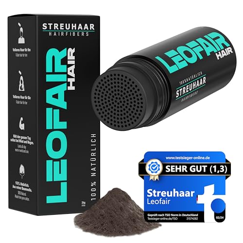 Leofair Haarverdichtung - 100% natürlich - Streuhaar für volles und dichtes Haar in Sekunden! Schütthaar in Premium Friseurqualität - 28g - Perfekter Look für Männer & Frauen (Dunkelbraun)