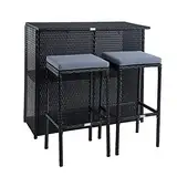 ESTEXO Polyrattan Gartenbar Set Barset Rattan Bar Sitzgruppe Gartenmöbel Set Tresen Hocker Gartenstühle Gartentisch Tisch (Schwarz)