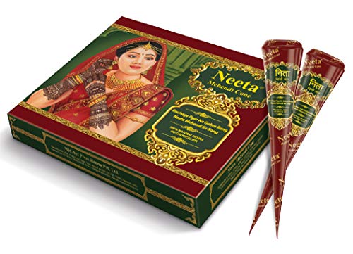 Neeta Mehendi-Henna Kegel für temporäre Tattoos und Körperkunst, 12 Stück in 1 Box, ohne PPD, ohne Nebenwirkungen aus reinem Henna (1 Stück)