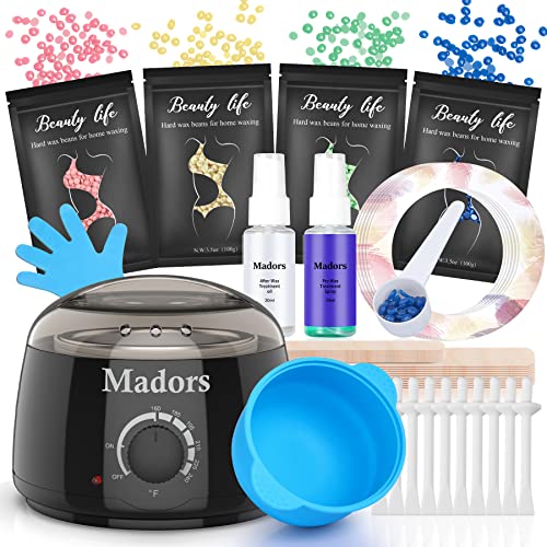 Madors Wachswärmer Waxing Set mit 400g Wachsbohnen- Warm Wax Set wachsmaschine enthaarung set - Waxing Maschine für Wachs Haarentfernung Perlen für Ganzkörper Waxing zu Hause