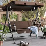 YITAHOME Hollywoodschaukel, 3 Sitzer Outdoor Hollywoodschaukeln mit Liegefunktion, Metall Gartenschaukel mit Verstellbarem Sonnendach & Abnehmbarem Kissen für Erwachsene,270KG Belastbar,Braun