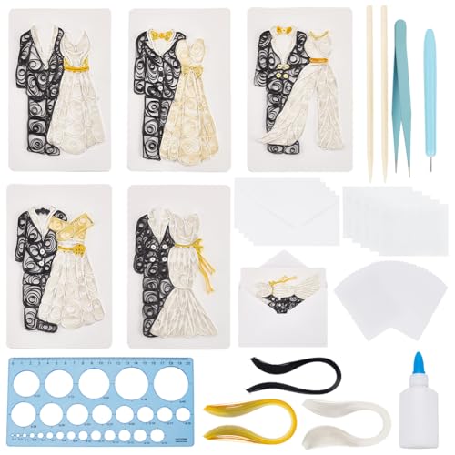 WEBEEDY 20 Set Papierquilling Set Für Erwachsene Anfänger DIY Hochzeits Grußkarten Set Mit Anleitung und Umschlag Premium Hochzeits Quilling Karte Für Bräutigam, Braut Hochzeitsideale Gifts Einladung