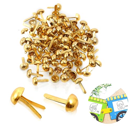 WANGENPING 100 Stück Mini Runde Brads, Mini Scrapbooking Musterklammern, Metall Rundkopfklammern Verschlussklammern, für Schule Büro Papier Briefklammern Basteln Handwerk DIY(Gold)