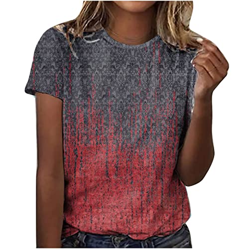 Bluse Damen Basic Shirt Kurzarm Rundhals Oberteile Damen Frühling Sommer Damen Bluse Kurzarm Weißes T-Shirt Damen Locker Longshirt Boho Shirt Damen Ausgefallene Tunika(Black,3XL)