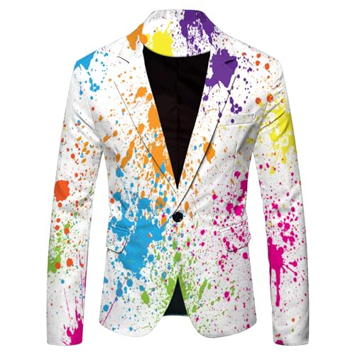 Mymyguoe Regenbogen Sakko Herren Modisch Party Rainbow Anzüge Herrenanzüge Regenbogen Funky Anzug Suit Neon Farbigen Blazer Sakko LGBTQ Pride Stolzmonat Jackett Herren Mit Regenbogen