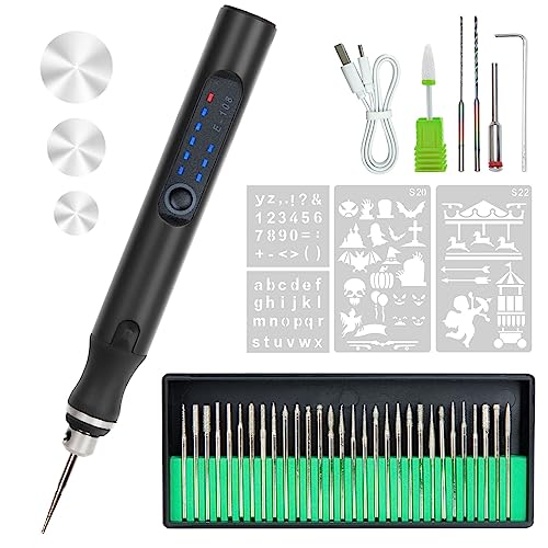Elektrischer Gravierstift mit 36 Bits – Bis Zu 18.000 U/min Einstellbar | Wiederaufladbare USB-Akku-Graviermaschine für Schmuck, Holz, Glas, Metall & Keramik | Tragbarer DIY-Rotationsgravierer (Grau)