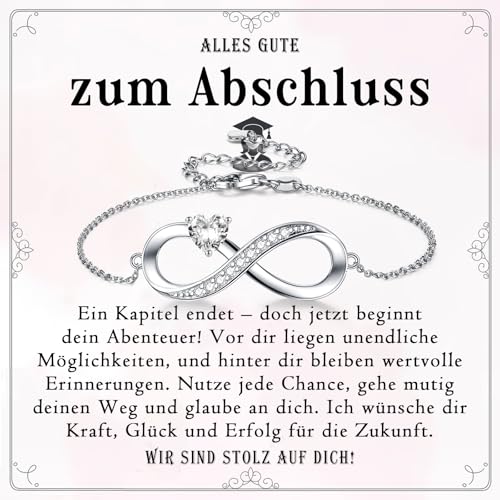 PDTU Abschluss Geschenk, Armband Unendlichkeitszeichen Schulabschluss Geschenk für Mädchen, Abschluss Geschenke zum Abitur Bachelor Master für Mädchen Teenager Tochter Schwester Freundin, Silber