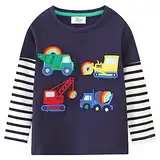 Langarmshirt Jungen Pullover Shirt Kinder Langarm Tops Bulldozer 5 6 Jahre Bagger Truck Dunkelblau Gr.116