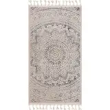 payé Teppich Läufer - Beige Grau - 80x300cm - Mandala mit Fransen Deko Boho Kurzflor Schlafzimmer Flur Dekoration Läufer - Orientalische Teppiche