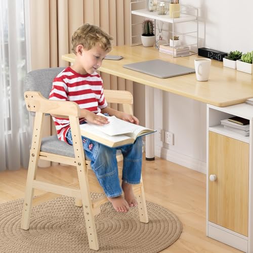Mitwachsender Kinderhochstuhl, Hochstuhl für Kinder, Höhenverstellbar, Massivholz, höhenverstellbarer Holzhochstuhl für kinder von 2 bis 12 Jahren (48 * 46 * 78cm-Rosa)