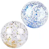 2 Stück Wasserball Glitter,Wasserball Aufblasbar,Ball Aufblasbarer Wasser Wasserbälle,Baby Beach Kinder,Schwimmbad Spielzeug für Aufblasbare Glitzer Wasserball-Spielzeug,Kinder-Pool-Tauchbälle 40cm