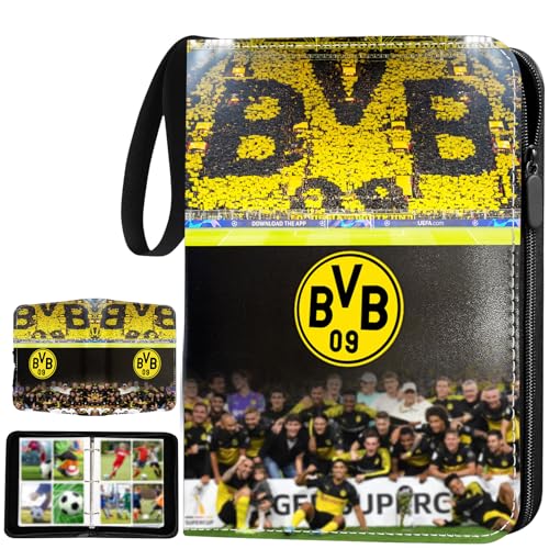 Sammelkarten Album Fussball 4 Fächer, Fussball Karten Sammelalbum mit Reißverschluss Tragegriff, 50 Seiten für 400 Karten (B)