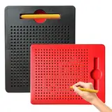 2 Stück Magnetische Zeichenbretter,Magnetisches Zeichenbrett aus Stahlkugel,Zaubertafel,Pädagogische Zeichentablett,Magnet Spiel mit Kugeln und magnetischem Stift für Kinder Schul Familie(Rot,Schwarz)
