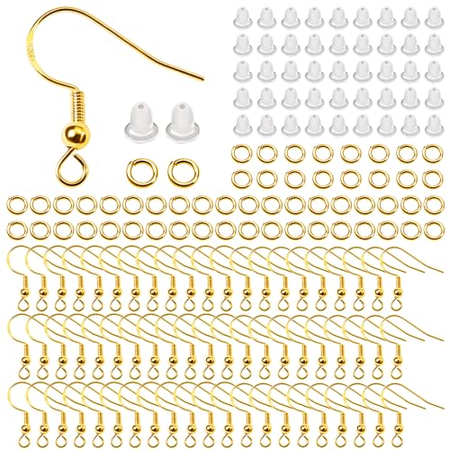 TOAOB 300 Stück Ohrringe Selber Machen Set Gold mit 925 Versilbert Silber Ohrhaken Ohrring Verschlüsse und Biegeringe Schmuck Basteln Zubehör für DIY Ohrhänger Schmuckherstellung