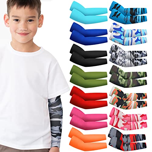 Mepase 14 Paar Armstulpen für Kinder, Arm-Kompressions-Ärmel, UV-Sonnenschutz, kühlende Armabdeckung, Jungen, Baseball-Ärmel, Outdoor-Sport, für Jungen, Mädchen, Laufen, Radfahren (neuartige Farbe)