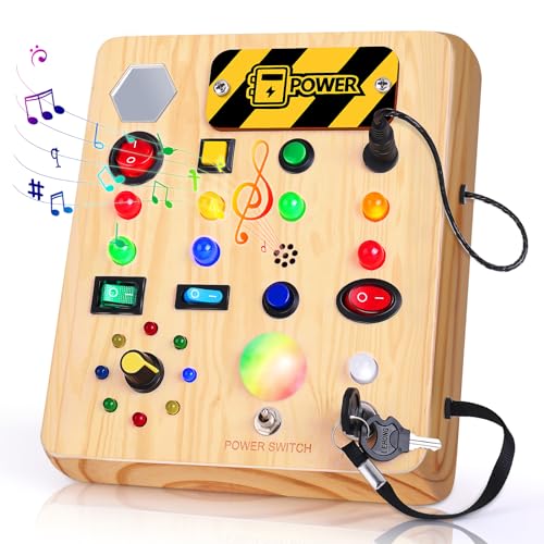 NORBASE Montessori Spielzeug ab 1 2 3 Jahr mit Musik, Activity Board Busy Board mit LED, Montessori Baby Spielzeug Kinderspielzeug ab 1 Jahr, Holzspielzeug ab 1 Jahr Geschenke für Jungen Mädchen