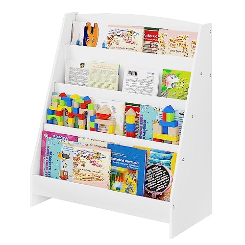 Lestarain Kinderregal mit 4 offenen Fächer, Bücherregal Aufbewahrungsregal für Kinder, Standregal, Kinderzimmerregal aus MDF, mit Kippsicherung, Weiß