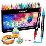 48 Farben Acrylstifte Set – Acrylmarker mit feiner Spitze und Pinsel für Stoff, Leinwand, Glas, Holz und Papier – Ideal für Kinder und Erwachsene, zum Zeichnen und DIY-Bastelprojekte