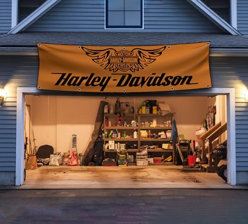 RamFlag Harley Davidson Banner 0,6 x 2,4 m Auto-Show, Männerhöhle, Flagge, Garage, Wanddekoration, Motorrad, großes Schild, legendärer Garten, Outdoor, Innen-Banner