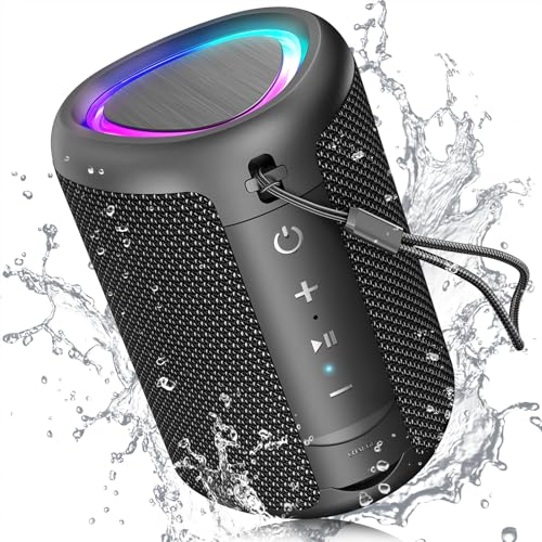 UOHHBOE Bluetooth Lautsprecher Klein Musikbox Kabellos 5.3 mit RGB Lichtern TWS Stereo 15 Stunden Spielzeit 30 Meter Reichweite IPX5 Wasserdicht Freisprechfunktion