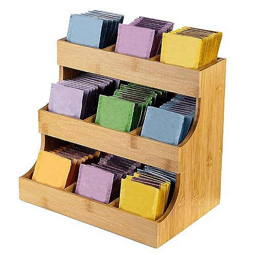 Teebeutel Organizer Holztee Caddy Box Hält 180 Teebeutel Organizer Vertikal 3 Schicht Holz Teebeutel Elegante Teebeutelhalter für Café Zuckerpaket Creamers