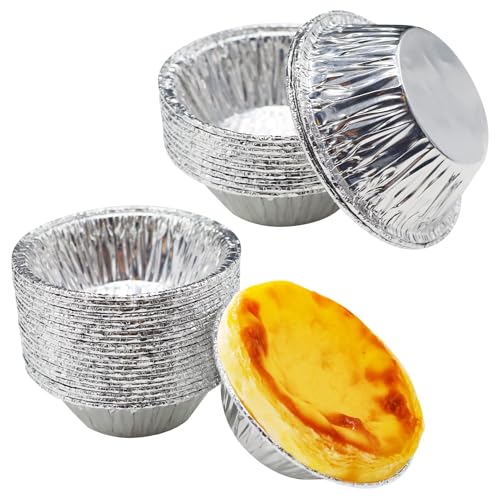 100 Stück Tortenfolie, Mince Pie-Backblech, Premium-Aluminiumfolienschalen für Eierkuchen, Kuchen, Obstkuchen, kleine Kuchen im Hongkong-Stil (Einweg)