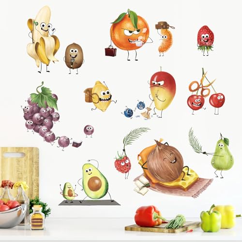 decalmile Wandtattoo Küche Obst Lustig Wandaufkleber Küche Banane Zitrone Mango Wandsticker Küche Esszimmer Kühlschrank Schrank Wanddeko