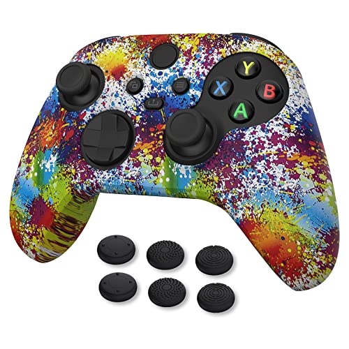 PlayVital Zubehör Silikon Hülle für Xbox Series X & S Controller,Case Anti-Rutsche Schutzhülle Hülle Griffe Skin Weiches Gummi Grips für Xbox Series X & S Controller(Bunte Spritzer)