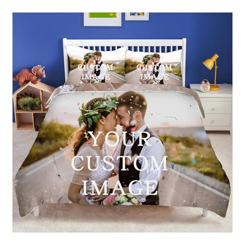 TEGVLXD Personalisierte Bettwäsche 135x200 mit Foto und Text – FotoBettbezug Selbst Gestalten – Personalisierte Geschenke für Familie, Paare, Muttertag und Vatertag - Foto Geschenk