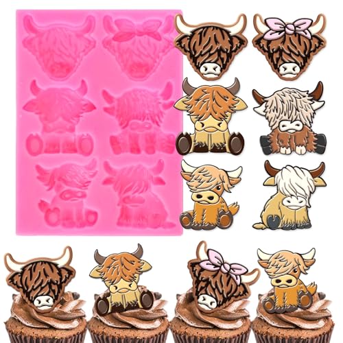 JarThenaAMCS Highland Cow Fondantformen, schottisches Hochlandrind, Silikonformen, verschiedene Schokoladenformen für Küche, Party, Backen, Zucker, Handwerk, Gummi, Harz, Ton, Dekorzubehör