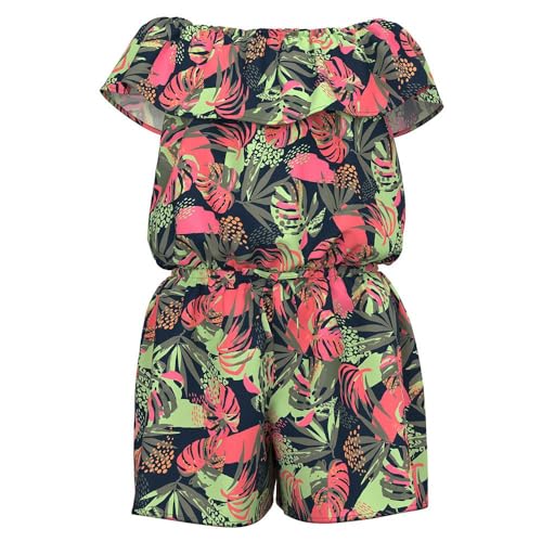 NAME IT Mädchen Nkfvinaya Ss Playsuit Fffff Noos, Dark Sapphire/Print:Tropical, 152