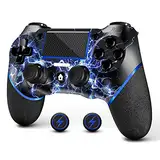 AceGamer Wireless Controller für PS4, Game Controller kompatibel mit PS4/Pro/Slim/PC Gamepad mit Turbo/Zurück Taste/Dual Vibration, Bonus 2 Thumb Grips (Thunder)