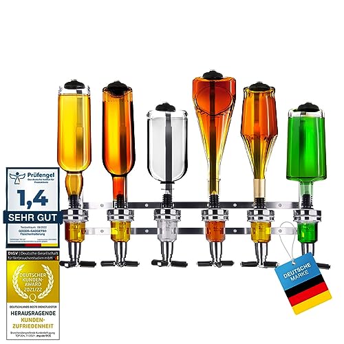 Bar-Butler zur Wand-Montage, 6-Fach Flaschen-Halter mit 4cl-Dosierer Getränkespender für Schnaps & Wein, Getränkeportionierer, Zapfsäule & Bar Accessoire (6-Fach)