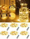 Bzavor 6 Stück Lichterkette Batterie mit Timer, 2M 20 LED Mini Lichterkette mit Batterie, IP44 Wasserdicht Lichterketten Weihnachten, Fairy Lights, String Lights Drahtlichterkette für Deko Weihnachten