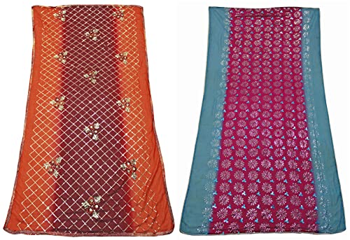 Peegli Vintage Floral Dupatta Packung Mit 2 Magentafarbenen Und Braunen Schals Floral DIY Craft Schal