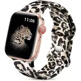 Upeak Doppelseitiges Blumenarmband Kompatibel mit Apple Watch Armband 38mm 40mm 41mm 42mm(Series 10), Silikon Armbänder für iWatch 10/9/8/7/6/5/4/3/SE, 38 40 41 42mm(Series 10)-S/M, Leopard