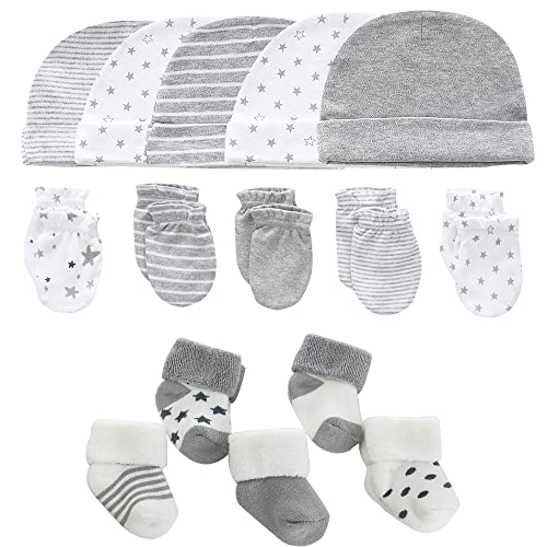 MAMIMAKA Baby Caps Handschuhe und dicke warme Socken Baumwolle Neugeborene Essentials Zubehör (Hüte+Handschuhe+Terry Socken),0-6 Monate