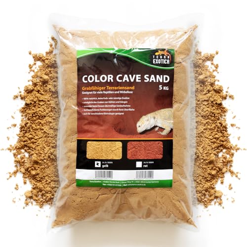 Terrarium Sand Color Cave Sand gelb in 5, 10 und 25 Kg - natürlicher, grabfähiger Sand zum Bauen von Höhlen und Verstecken - für Reptilien, Wirbellose & versch. Kleinsäuger (5 Kg)