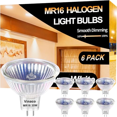 Leuchtmittel MR16 GU5.3 Halogen, 6er-Pack 12V GU5.3 35W, Leuchtmittel MR16 Warmweiß 2800K Dimmbar, Lange Lebensdauer MR16 12V 35W Halogenstrahler mit Klarglasabdeckung, Hohe Leistung Halogen MR16
