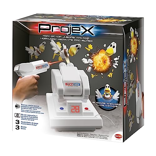 Bizak Projex Set mit 1 Pistole für Projektion und Schießen, 3 Schwierigkeitsstufen, 1-Spieler- oder Mehrspieler-Modus, Spiel für Jungen und Mädchen ab 6 Jahren (Bizak 62942718)