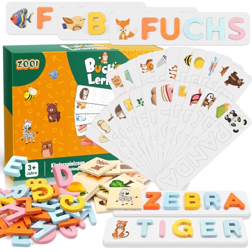 ZOOI Montessori Spielzeug ab 3 4 5 6 7 8 Jahre Junge, Spielzeug ab 3 4 5 6 7 8 Jahre Mädchen, Buchstaben Lernen Lernspiele ab 3-8 Jahre, Kinderspielzeug ab 3 Jahre Steckpuzzle Holz