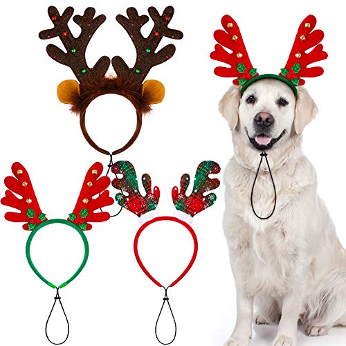 Aneco Weihnachts-Kopfschmuck für Hunde, 3 Stück, Rentier-Haarreifen, Kostümzubehör