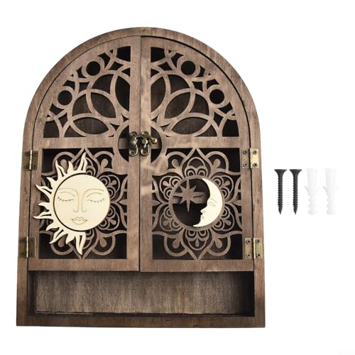 Rustikales Holzregal mit himmlischem Design für Kristall-Kollektion, auffälliges Wohnaccessoire
