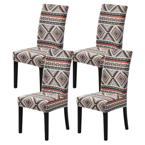 HZDHCLH Stuhlhussen 4er Set Stuhlbezüge Stretch abnehmbar, waschbar, Esszimmerstuhl-Schutzsitz für Hotel Restaurant Küche Hochzeitsfeier(Exotischer Stil/4 Stück)