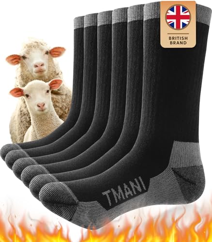 Tmani Merino Socken Thermosocken Wandersocken Outdoor & Trekking-Socken, Anti-Blasen, Gepolstert Arbeitssocken Wintersocken Herren Damen