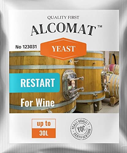 Alcomat Weinhefe für die Wiederaufnahme der Gärung Restart Yeast | Alkohol Hefe | auf 25 bis 30 Liter | Alkoholverträglichkeit: bis 18%, 1 Stück